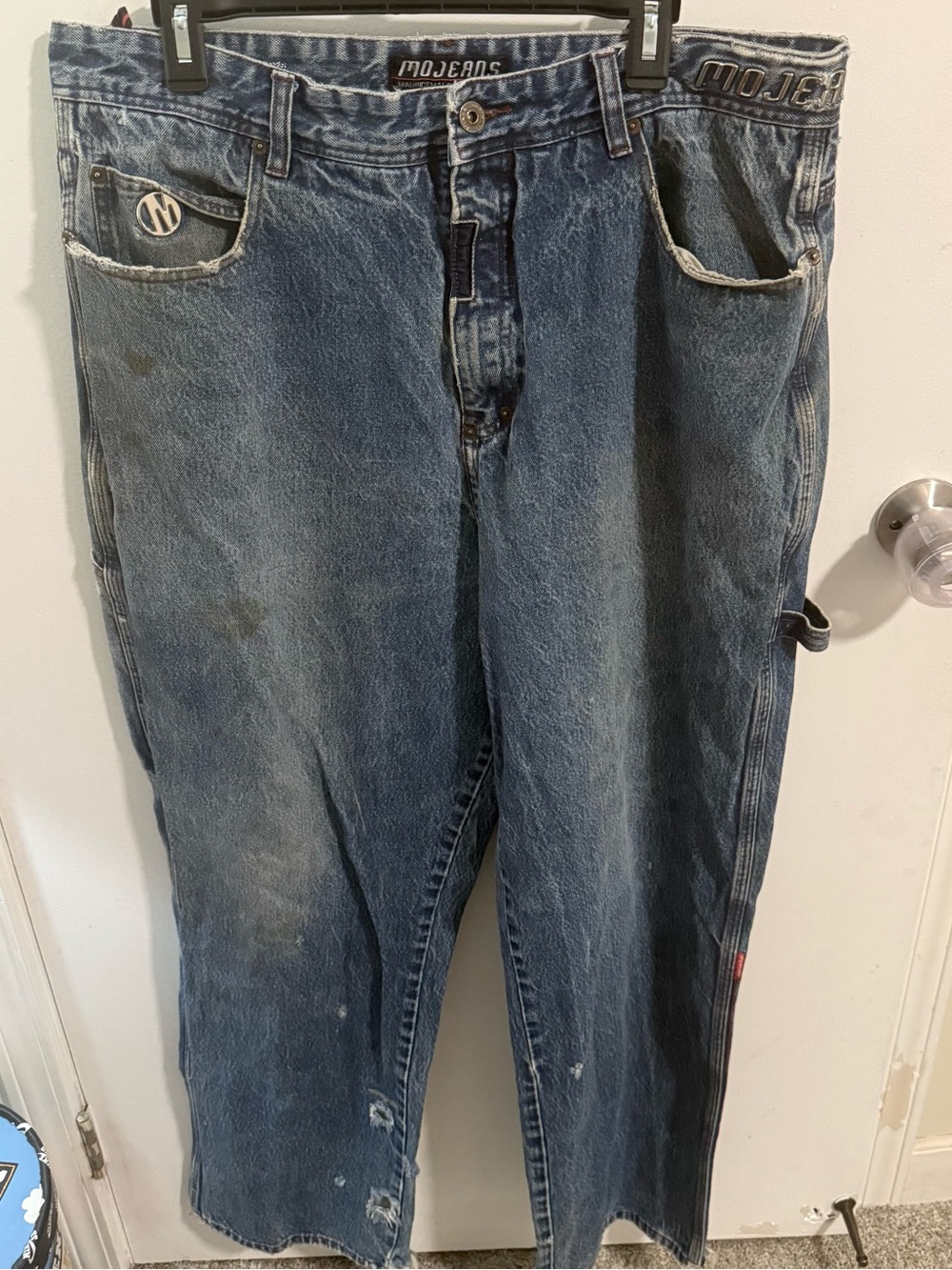 MOJEANS Men’s Relaxed Carpenter Jeans in Washed Blue
